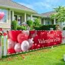 Valentines Day Banner Happy Valentines Day Heart Balloon Decor 10x3ft Valentines Party Backdrop Love Theme Hanging Display for Yard Porch Wall Fence with Pink Background