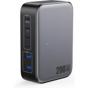 USB C Charger 200W USB Charging Block,6 Ports GaN IV Foldable Wall Charger Outlet Plug, QC4.0 Fast Charging Station Hub, PD 65W Laptop Adapter for MacBook Pro/Air, Dell,iPhone 16/15, Galaxy, Steam Deck