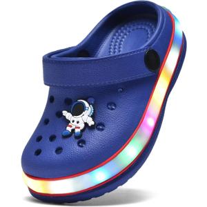 XPKWS Toddler Kids Clogs Boys Girls LED Garden Shoes Light up Sandals Slip on Quick Dry Beach Slippers (Dark Blue,31)