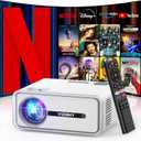 [Netflix Officially/Dolby Audio] Smart Projector with WiFi and Bluetooth, VIZONY Native 1080P Projector with Apps Built in Netflix, Youtube, Hulu, Disney+, Portable Mini Projector for Indoor/Outdoor (White)