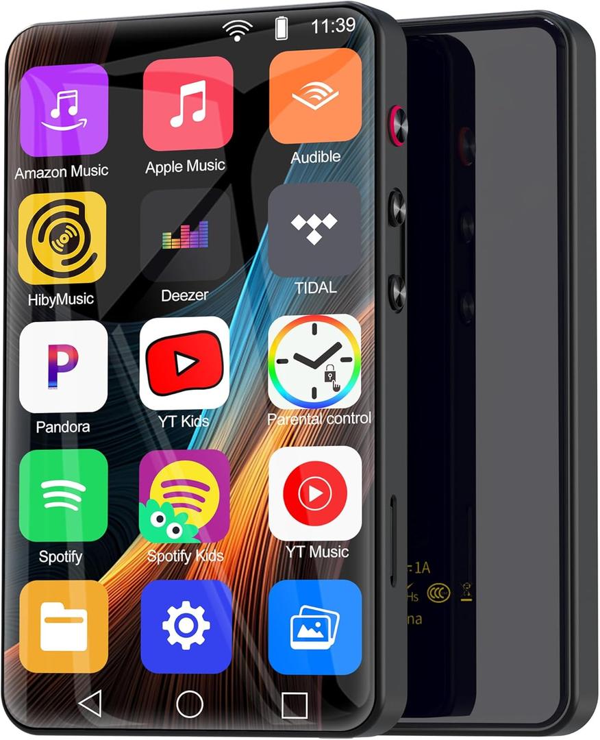 144GB MP3 Player with Bluetooth and WiFi, HD 4" Full Touch Screen Smart Music Player with Spotify,Amazon Music,YouTube,Parental Control Android Mainstrem Media MP4/MP3 Player for Kids up to 1TB,Black
