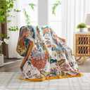 Boho Throw Blanket Farmhouse Decor Throw Blanket Bohemian Blanket for Bed 100% Cotton Muslin Woven Couch Blanket All Seasons Quilt Bedroom (Beige, 60"x80")