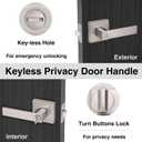 AIKKIL Interior Door Handle Satin Nickel Door Knob Keyless Levers Set (6 Pack), Heavy Duty Privacy Door Handle Lock for Bedroom or Bathroom, Square Door Lock for Left Right Handle Doors