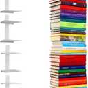 8 Tier Invisible Floating Bookshelves for Wall,Heavy Duty Floating Book Shelves, Metal Book Organizers Vertical Spine Book Tower for Home Office, 4 Pack(White)