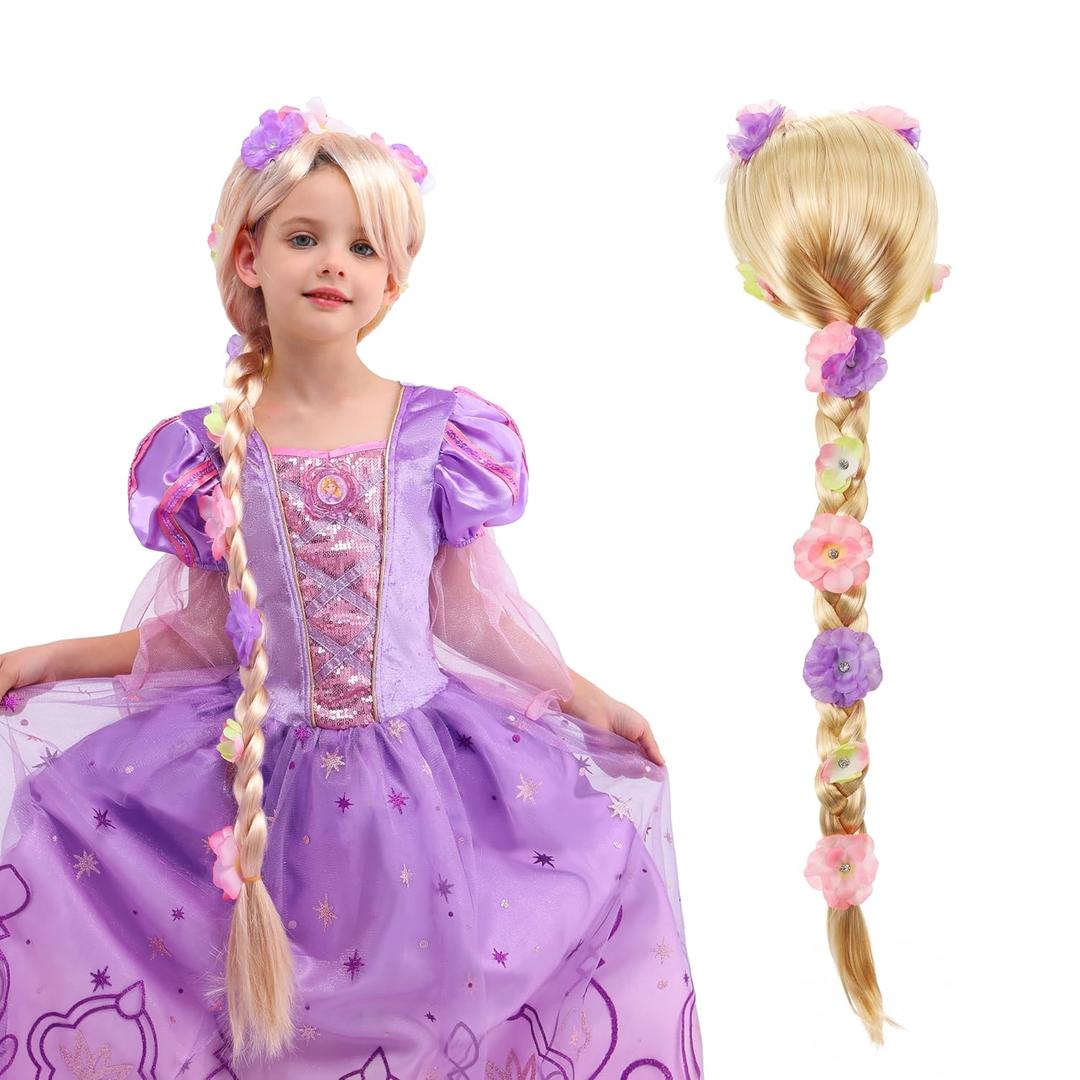 Sincere Party Girls Princess Wig,Rapunzel Plaits Blonde Wig for Girls Halloween Party,Role Playing, Wigs Size: 37inches in total