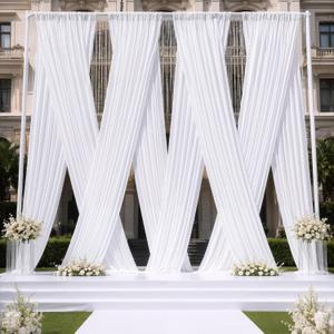 50ftx12ft White Backdrop Curtain for Parties, Thick Polyester 10 Panesl 12 ft Long Wedding Photo Backdrop Drapes Back Drop Cloth Drapery for Birthday Photography Background