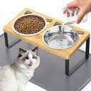 Elevated Cat Food Bowls with Mat, 2 Stainless Steel Raised Cat Food and Water Bowls, 15 Tilted Stand Anti Vomitting, Whisker Fatigue, Dishwasher Safe Cat Bowl