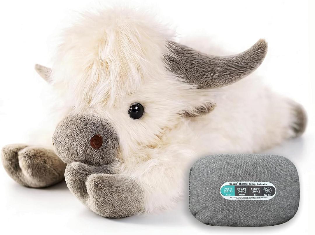 uoozii 24" | 5 Pounds Highland Cow Weighted Stuffed Animals with Removable Unscented Microwavable Pouch, Cute Coolable Warmable Weighted Plush Gift for Kids & Adults (White & Brown)