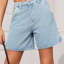 PLNOTME Womens High Waisted Denim Shorts Summer Casual Button Down Baggy Jean Shorts with Pockets (Blue)
