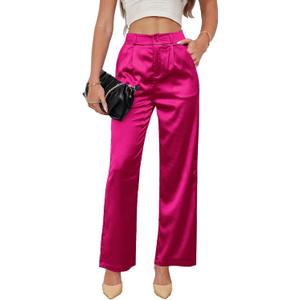 Women's Wide Leg Satin Silky Casual Dress Cocktail Party High Waist Pants (X-Large)