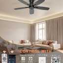 Ohniyou 42 Inch Ceiling Fan No Light, Low Profile Ceiling Fan with Remote and App Control, Flush Mount Ceiling Fan without Light for Bedroom Kitchen Covered Patios, Quiet DC Motor, Black