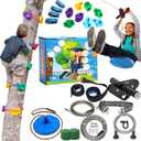 Zip Line Kit for Kids and Adults, Up to 350 Lbs, Removable Trolley, Rustproof Stainless Steel, Quick Setup with Ratchet, Safety Harness, Backyard Adventure Fun W/Climbing Holds, 160' Zipline Kit