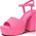 rsxses Pink Platform Heels for Women Pink Chunky Heels Dress Sandals Strappy Open Toe Ankle Strap Sexy Prom Wedding Evening Party Pumps Shoes,Suede Size 10.5