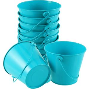 SHEUTSAN 10 Pack Small Blue Metal Bucket, 4.7 x 4 Inches Mini Metal Blue Pail with Handle, Decorative Metal Planter Container Pail for Crafts, Gardening