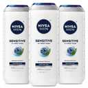 NIVEA MEN Sensitive Body Wash with Bamboo Extract, Moisturizing Body Wash for Sensitive Skin, Soap Free Shower Gel for Men with No Drying Alcohol, 16.9 Fl Oz Bottle, Pack of 3