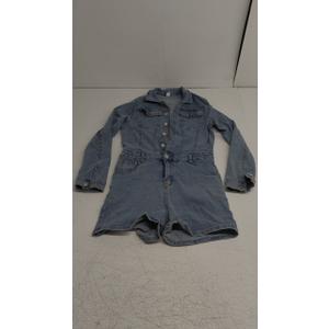 No Brand Women's Baggy Vintage Distressed Short Denim Jumpsuit Short Sleeve Button Down Jean Jumpsuit Rompers XL