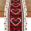 Artoid Mode Buffalo Plaid Love Hearts Valentine's Day Table Runner, Seasonal Kitchen Dining Table Decoration for Indoor Home Party 13x60 Inch (Red)