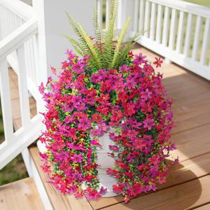 Artificial Fake Flowers Plants for Outdoor Decoration,3 Pcs Faux Hanging Flowers with Boston Ferns Spring Summer Decor,UV Resistant Realistic Fake Silk Flowers for Planter Balcony Yard Porch Garden