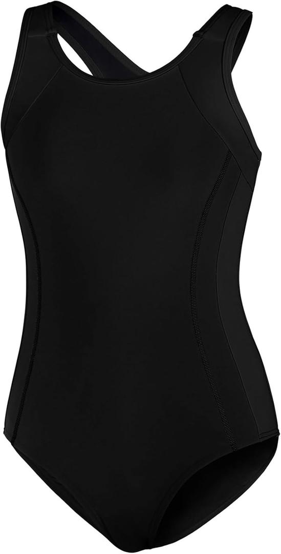 Beautyin Girls Swimsuit One Piece Swimwear Athletic Competition Bathing Suit, 11-12 Years, Black