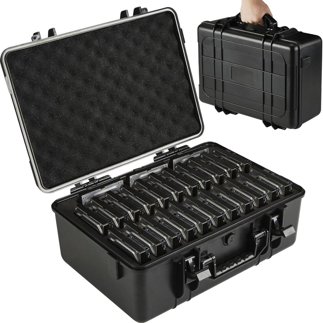 Hard Drive Case Fits 25-Bay Protection 3.5" HDD | High-Density Protective Foam | External Hard Drive Organizer Storage Box Travel Carrying Suitcase with Handle
