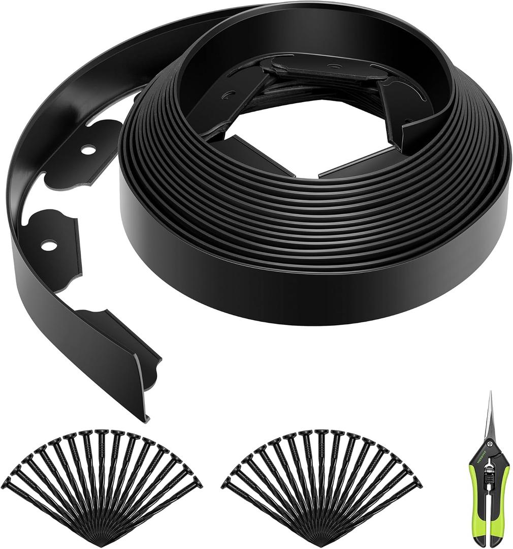 VIVOSUN Landscape Edging Kit 33ft Long 2in High, No-Dig Plastic Garden Border Edging with 30 Anchoring Spikes & Scissors, Black