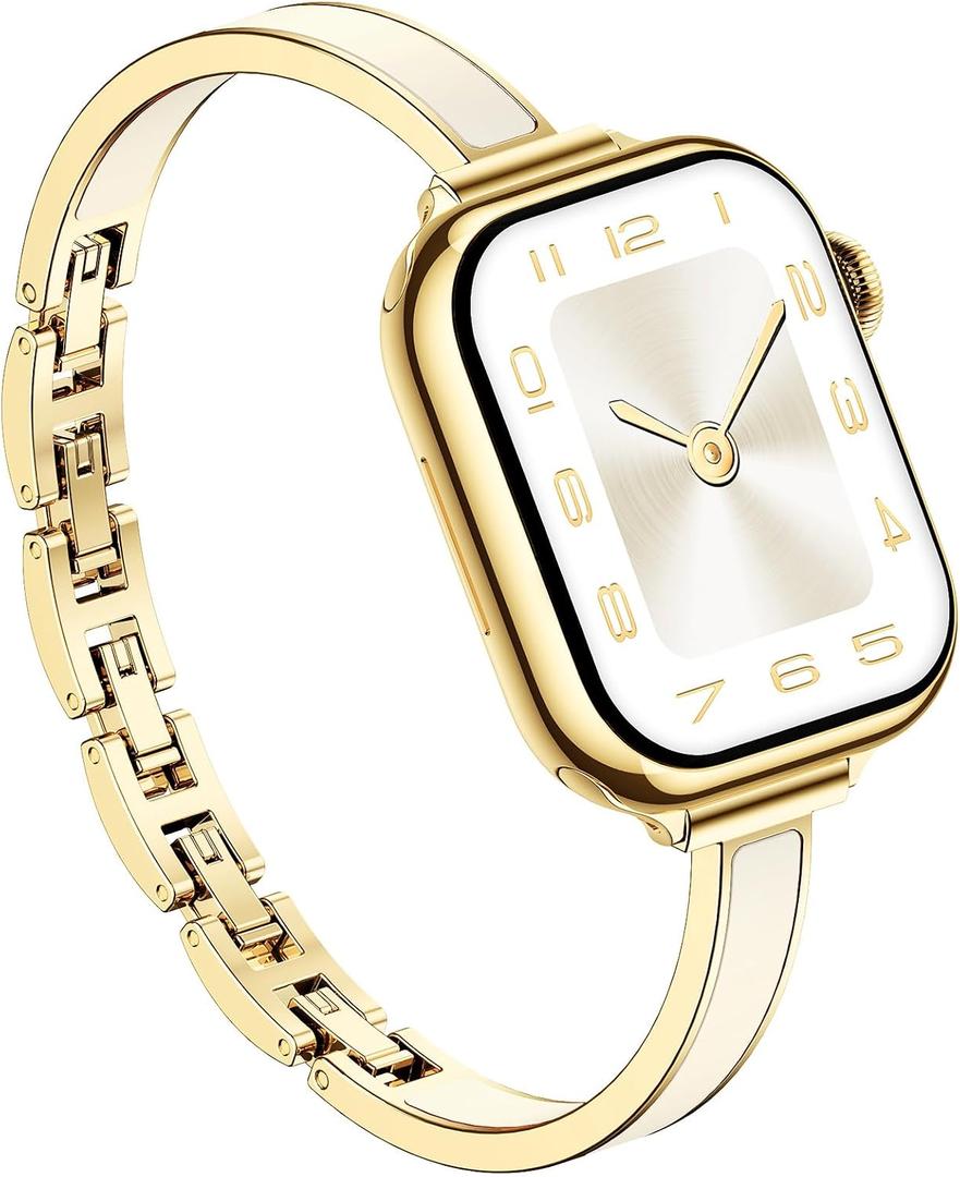 Bands for Apple Watch Women;Elegant Two-Tone Dressy Band;Gold/Light Beige | Slim Metal+Silicone Bracelet Strap for iwatch Series 38mm 40mm 41mm 42mm(Series 12/11/10)