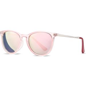 HJSTES Polarized Kids Sunglasses for Girls Boys, 100% UV Protection for Children Sun Glasses, 50MM (A01 Pink Frame/Pink Mirrored)