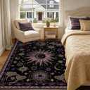 Vacuum-Friendly, 6x9 Washable Area Rug, Black Purple Beige