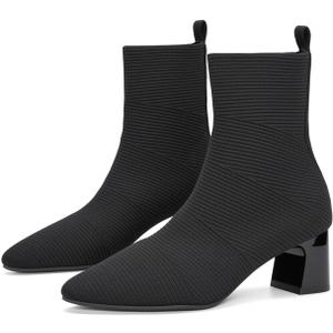 Women's Ankle Boots Comfortable Pointed Toe Breathable Sock Knit Low Heel Fall Work Office Booties (41, Chunky-black)