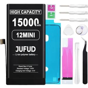 15000mAh Replacement Battery Used for iPhone 12 Mini, High-Capacity 0 Cycle Li-Polymer Battery - Compatible with Models A2176 A2398 A2400 A2399 Includes Full Repair Kit