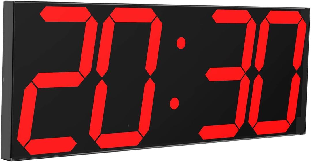 LED Large Digital Wall Clock, Oversize Wall Clock with 6 Numbers, Remote Control Count up/Countdown Timer Clock, Auto Dimmer, Big Calendar and Thermometer(Red)
