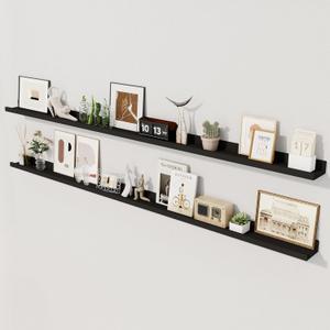 Axeman 72 Inch Floating Shelves | Picture Ledge Shelf Set of 2 | Black Wall Shelves with Lip | Black Picture Shelf for Wall with Ledge | Photo Ledges 72 Inch