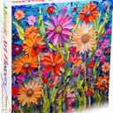 Bgraamiens-Mosaic Art Flowers-1000 Pieces Puzzle for Adults, Stained Glass Jigsaw with Flowers, Impossible Puzzle Color Challenge Hard Puzzles for Adults