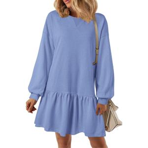 PRETTYGARDEN Womens Patchwork Sweatshirt Dress 2025 Fall Casual Long Sleeve Crewneck Pullover Cute Babydoll Mini Dresses (Sky Blue,X-Large)