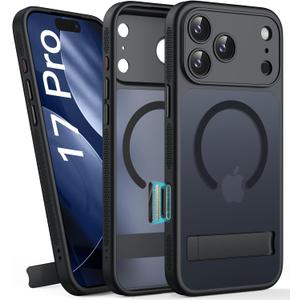 for iPhone 17 Pro Magnetic Case with Stand, Camera Control Button, Compatible with MagSafe, Full Lens Protection, Rugged Military Grade Drop, Translucent Matte Slim Case for iPhone 17 Pro, Black