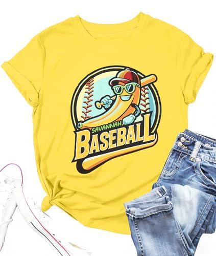 Baseball Shirt Baseball Player T-Shirts Team Women Ballgame Graphic Tshirt Game Day Fan Tee Casual Short Sleeve Top, M, Yellow