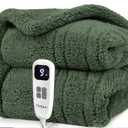 Heated Blanket Electric Blanket Throw - Fast Heating Blanket Throw Double Sided Sherpa Ultra Soft Cozy with 10 Heating Levels & 2-10 Hours Auto Off, Mashine Washable, 50 x 60 Inches, Green