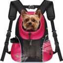WOYYHO Pet Dog Carrier Backpack Small Dog Front Backpack Ventilated Mesh Dog Travel Back Pack with Safety Belt for Travel Hiking Cycling Outdoor Adventures (Size S: 2-4.5 lbs, Rethink Pink)