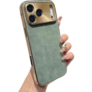 Caseative Plating Camera Lens Protection Soft Touch Suede Leather Compatible with iPhone Case (Green,iPhone 17 Pro Max)