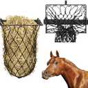 Yaocom 1 Set Black Wall Mount Hay Feeder for Horses Goats Heavy Duty Hay Rack with Net Slow Feeder Wall Mounted for Stall Barn, Easy to Install and Save Hays (Square)