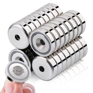 32 Pack Strong Magnets Heavy Duty Neodymium Cup Magnet with Holes 20 lbs Pulling Force Mounting Magnets Rare Earth Magnet Disc with Screws Magnetic for Holding, Industry Silver 16mm (0.63in)