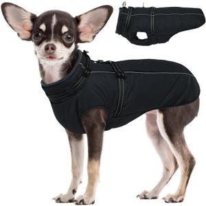 Lelepet Waterproof Dog Jacket with Harness Built in Warm Dog Winter Coat, Reflective Jacket Fleece Jacket, Dogs Coats for Small Dogs, Cozy Thermal Pet Snowsuit for Cold Weather, Shih Tzu, Black, S