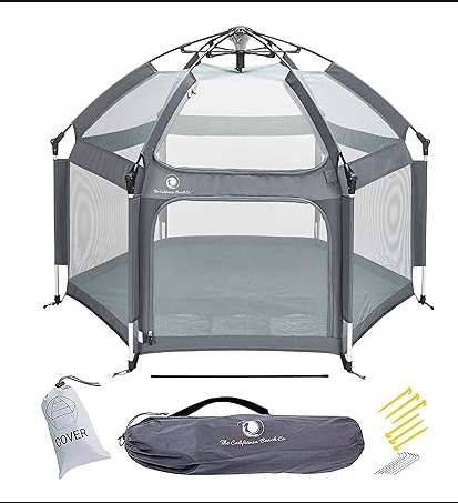 Light Grey POP 'N GO Baby Playpen - Indoor & Outdoor Playpen for Babies and Toddlers - Baby Beach Tent, Foldable, Portable W/Canopy & Travel Bag - Pop Up Pack and Play Yard