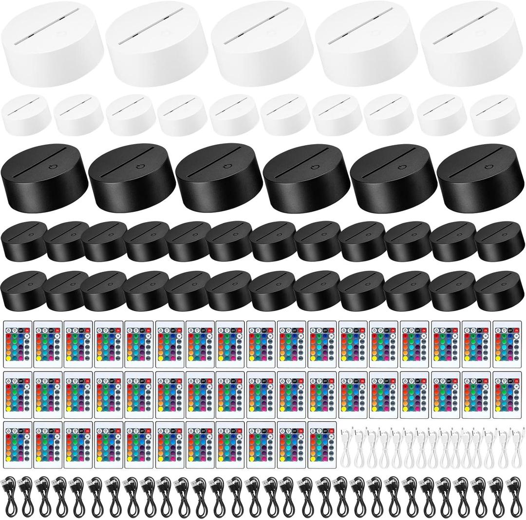45 Pieces 3D Night LED Light Lamp Base, Light Base Holder with Remote Control and USB Cable Adjustable 16 Colors 4 Modes for Room Bedroom Living Room Bar Shop Restaurant Office(Black and White)