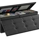 DocSafe Storage Ottoman Bench, Fireproof＆Waterproof Folding Bench with Lock (15”x 43”x15”), Leather Storage Chest with Handles＆2 Extra Boxes, Ottoman Safe for Bedroom, Living Room, Home Office, Black