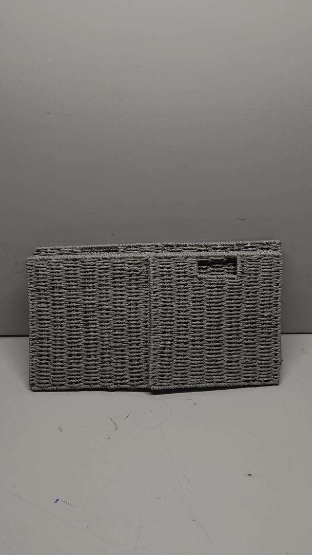 Vagusicc Wicker Basket, Set of 2 Hand-Woven Wicker Storage Basket, Foldable 11 inch Cube Storage Bins, Storage Baskets for Organizing Shelves, Closet Organizers and Storage Bins, Gray (111111) (Grey)