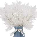 20Pcs Christmas Tree Picks Sprays 10.4" Glitter Artificial Pine Needles Branches Twigs Fake Pine Stems Picks for Xmas Tree Holiday Arrangement Crafts DIY Garland Wreath Home Decor (20, White)