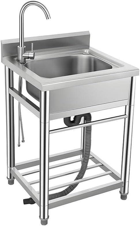 Stainless Steel Utility Sink for Kitchen, Bathroom, Laundry Room - Single Bowl, Free Standing, Indoor/Outdoor, Farmhouse Style, 21.7" with Cold & Hot Water Faucet
