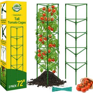 Halatool 72 Inch Extra Tall Tomato Cages for Garden, 2 Pack Heavy Duty Metal Plant Support Stakes for Climbing Plants, Adjustable Large Trellis for Outdoor Raised Garden Bed Vegetables Flowers Fruits