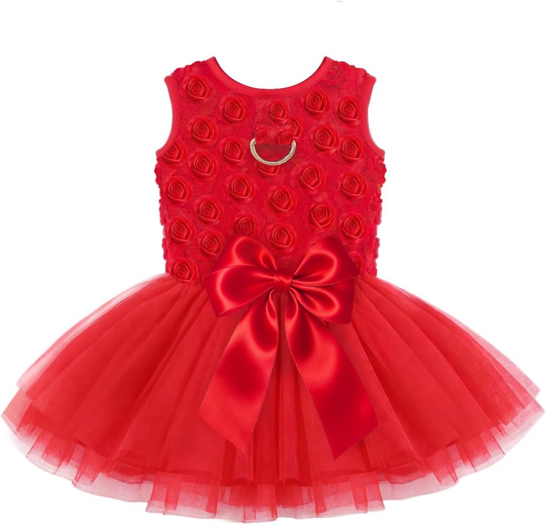 Dog Wedding Dress Pet Princess Tulle Outfit Girls Doggie Puppy Dresses Party Skirt for Small Medium Dog Cats Red Large